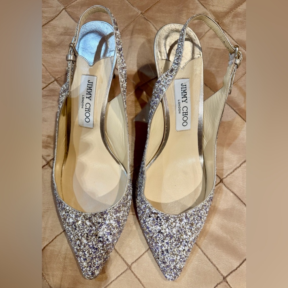 Jimmy Choo Glitter Heels in Silver and Gold, Mint Condition, Elegant, 41